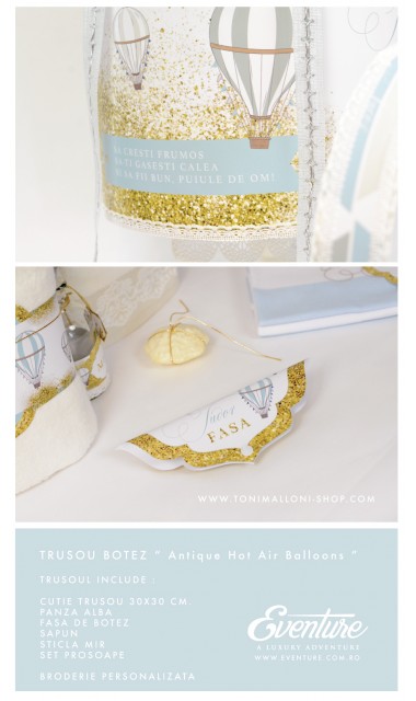 Trusou de botez pentru baieti cu baloane de aer cald, Glam Journey 10